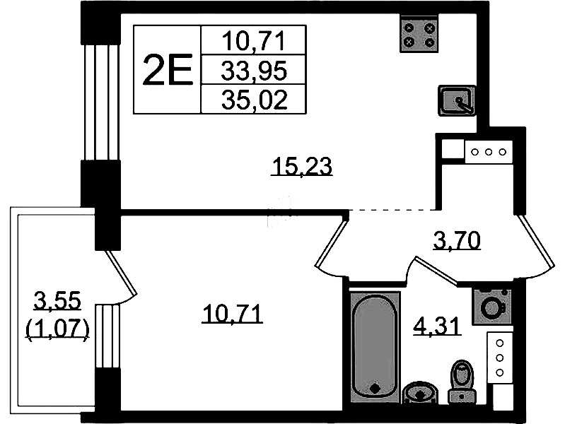 1-комнатная квартира 35.02 м², 5/5 эт., ЖК «Plus Пулковский»